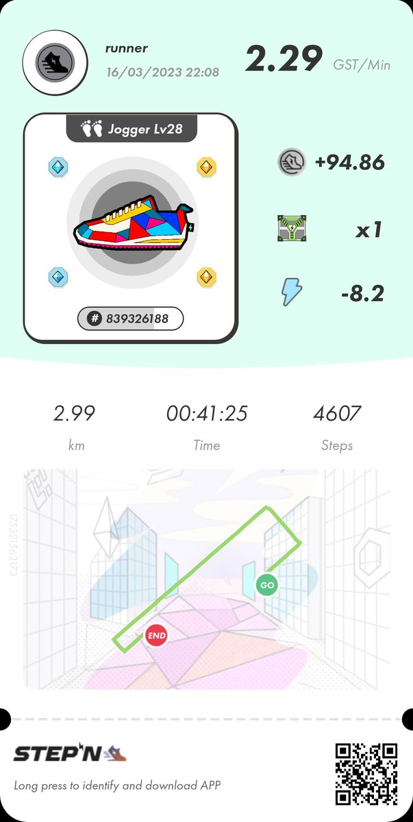 numnum2210's tweet image. 2月末に鎖骨を折ってしばらく歩けてませんでしたが、先生に確認取った上で、久しぶりにムーブしました。40分超えてくると、じわじわと鈍い痛みが…笑
初のMEETUP参加もあるし早く治します！
#stepn #apemove #ocash