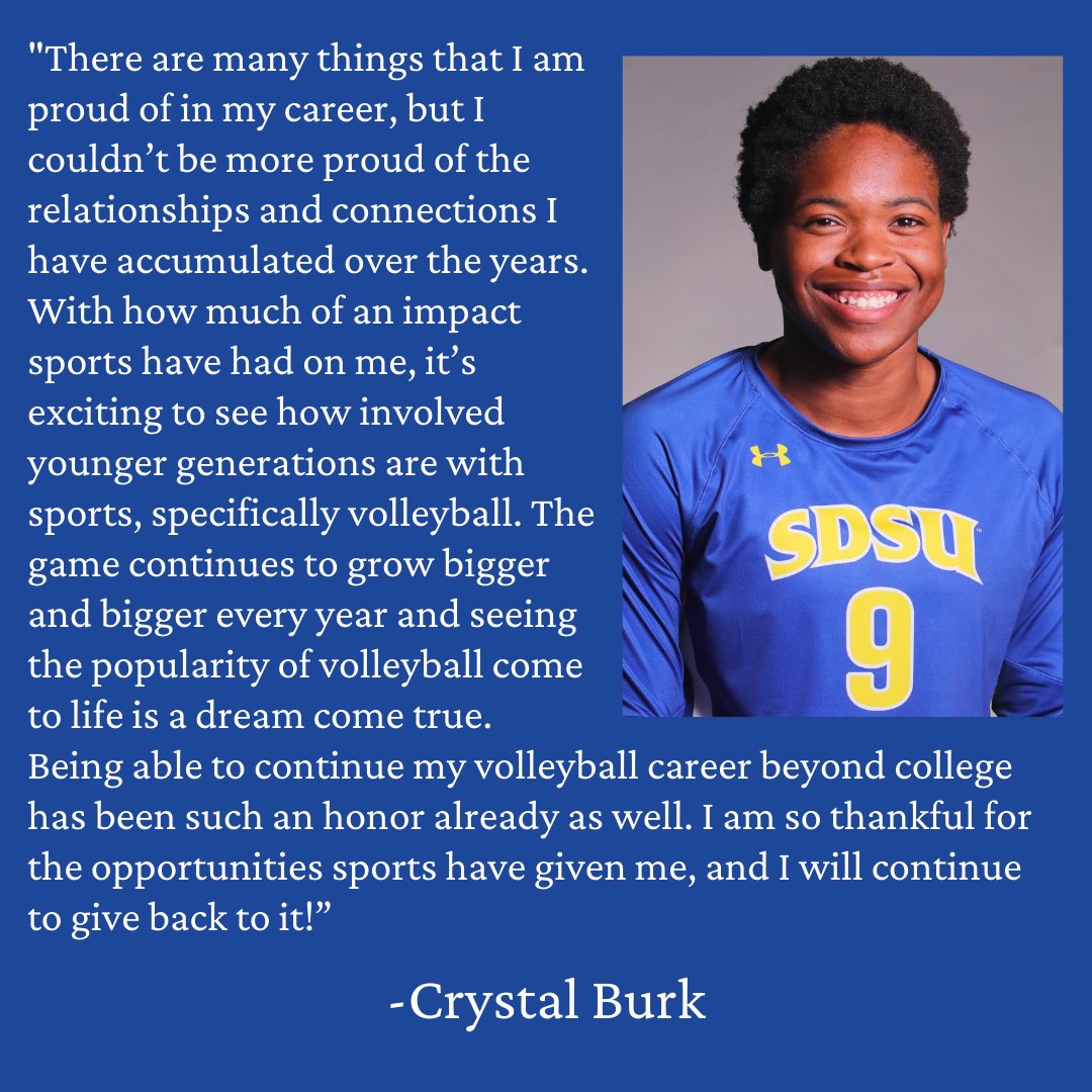 HerTurnSD's tweet photo. Hear it from the pro! 

Crystal Burk recently finished her career as a member of @GoJacksVB and now competes professionally in Sweden. She shared her unique perspective with us about how sports have impacted her life. 

#HerTurn https://t.co/AH6hwsHCl5