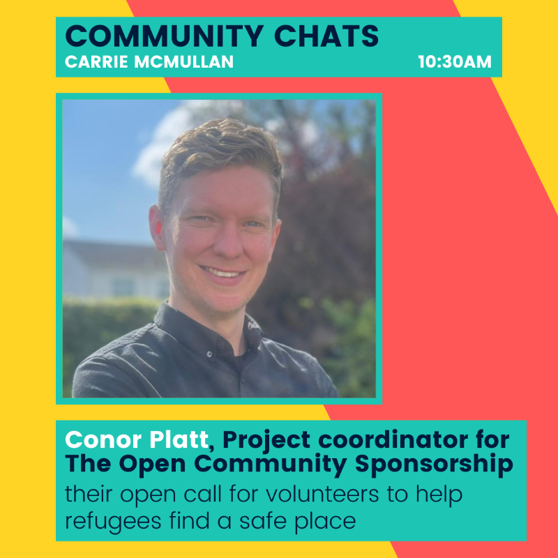 dublincityfm's tweet photo. This morning on #CommunityChats, @carrie_mcmullan chats to @OpenCommunityIr project coordinator Conor Platt, about the call for #CommunitySponsorship volunteers to help refugees find a safe place in their local communities. 

Tune in at 10:30am! https://t.co/fmii50MvQ8
