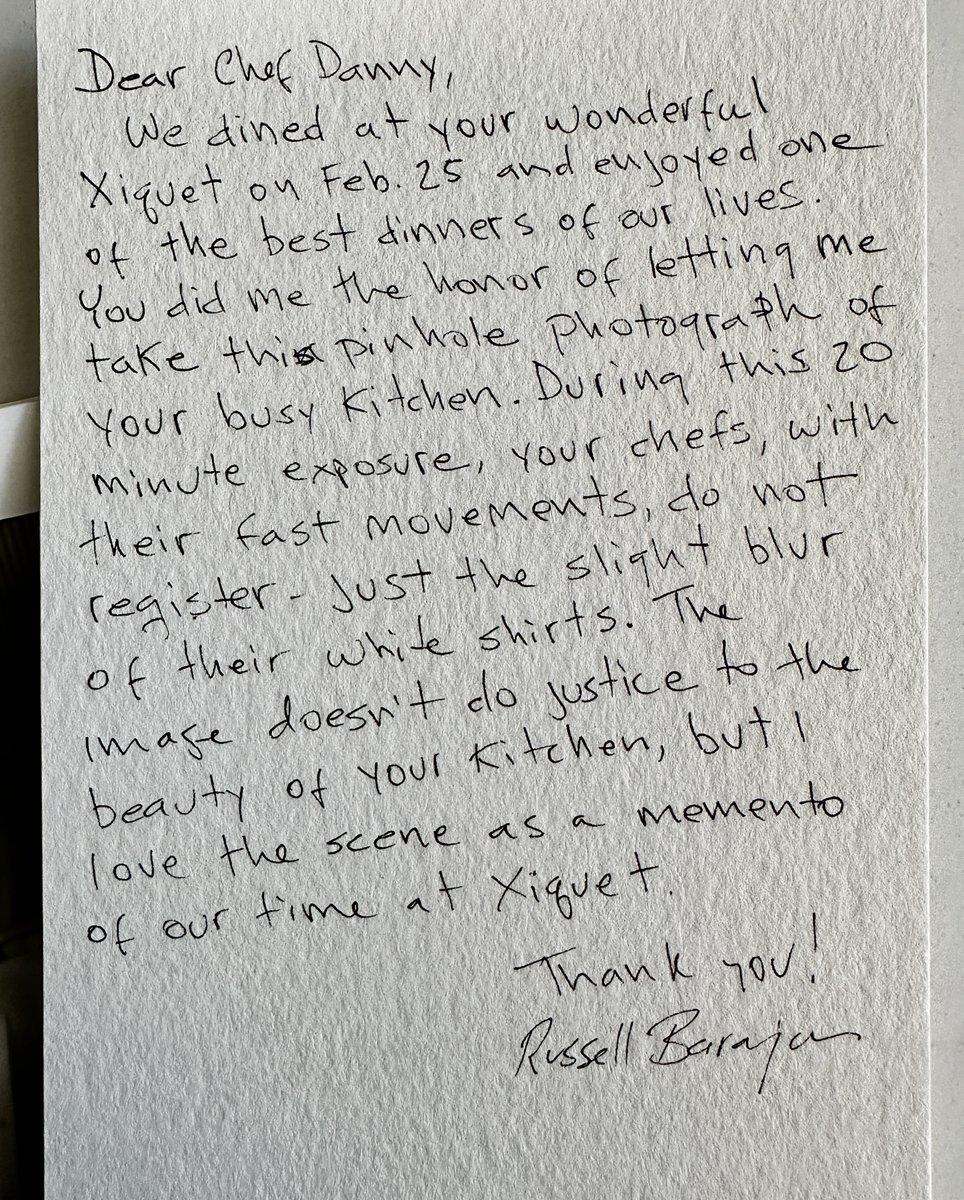 I am so touched when <a href="/xiquetdl/">XiquetDL</a> guests go out of their way to let our team know how our work impacted them. I received this photograph and note from a February guest and I had to share because it was such a beautiful gesture. Thank you, Russell! 🙏 #Hospitality #cheflife