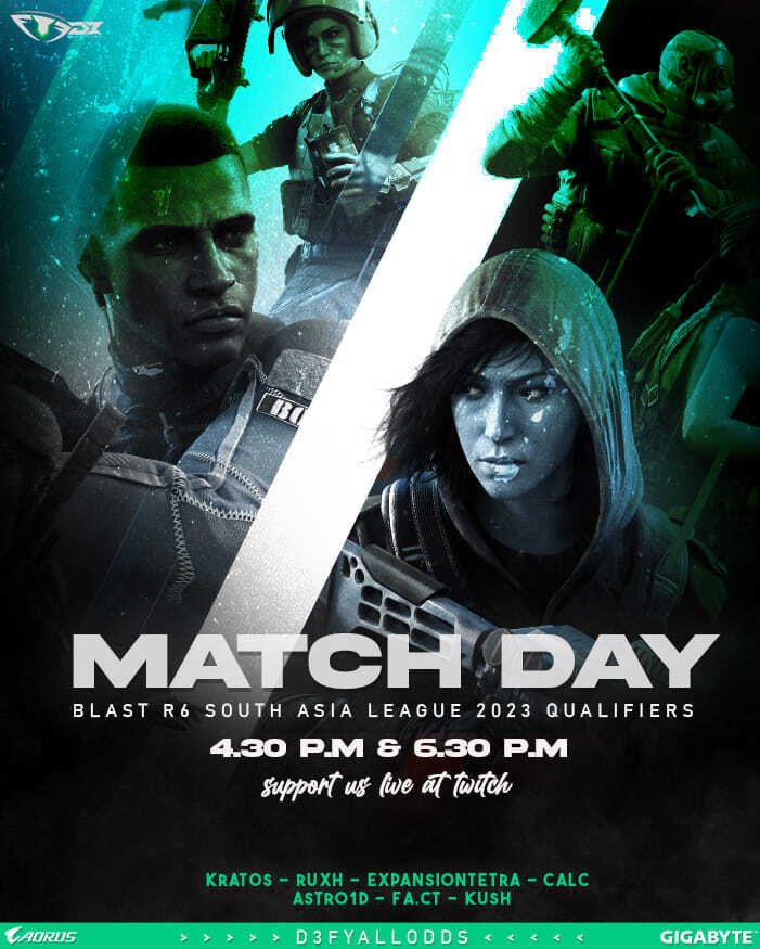 Dead3yeEsports's tweet photo. Get ready as action and impact reaches the climax today!Desperation and futility, all are on toes to be displayed as the pass to the mains will be the factor sitting today!

Get ready to catch Dead3ye Esports as they battle out today for the"Blast R6 Sou… https://t.co/nAqcArOux6 https://t.co/jGO4Q2EbBM