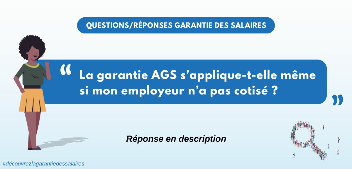 delegation_AGS's tweet photo. QUESTIONS/RÉPONSES

Pendant 1 mois #découvrezlagarantiedessalaires

« La garantie AGS s’applique-t-elle même si mon employeur n’a pas cotisé ? »

▶Oui, l’absence de versement des cotisations par l’employeur n’a pas d’impact sur la prise en charge des salariés par la garantie AGS https://t.co/oX3P6Tp8Ld
