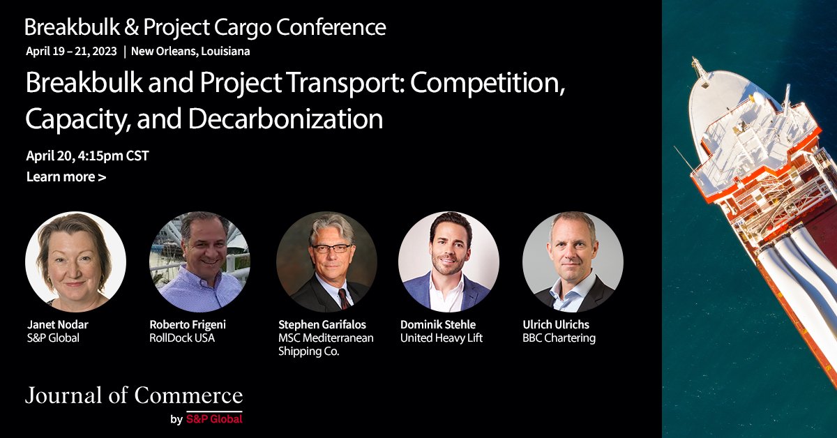 JOC_Events's tweet photo. #Breakbulk23 cuts through the complex market indicators to assess the outlook for the project and breakbulk industries, the ship orderbook, and how to plan for decarbonization and green fuels. Learn more: https://t.co/zKhuiqLSMW https://t.co/hDl1pGlAFR