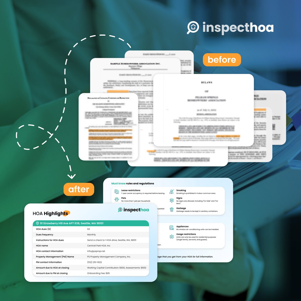 WeAreRexera's tweet image. If you have dealt with HOAs before, you know they often send you hundreds of pages of scanned PDF documents📃

Our machine learning algorithm processes all your documents so you can easily find everything you need⚙️

#hoa #hoadocs