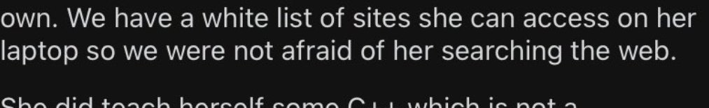 @laceynwilliams @pkafei Not only did he refuse to teach her, he controlled what resources she could use to learn.  And then had the audacity to criticize her output lmao