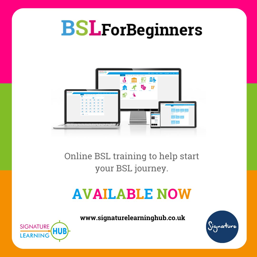 It's Sign Language Week, do you want to learn BSL but don't know where to get started?

Why not sign up for our tailored BSL for beginner's course for only £9.99

shop.signature.org.uk/products/bsl-f…

#SLW2023   #SignLanguageWeek  #SLWeek2023