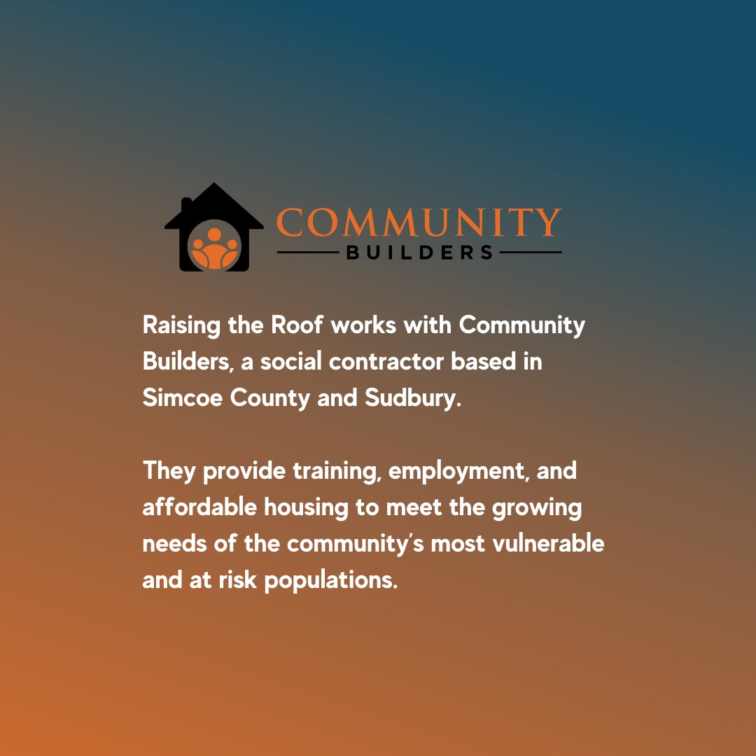 Raising the Roof works exclusively with social enterprise contractors to build affordable housing.  So what is a social enterprise contractor? <a href="/BuildingUpTO/">Building Up</a> <a href="/CB_Barrie/">Community Builders</a>