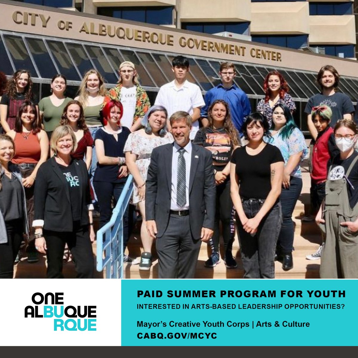 cabq's tweet photo. Looking for a summer job? Apply to be part of our @cabqculture Mayor's Creative Youth Corps! The MCYC is an engaging, paid summer program that provides experience to #ABQ youth &amp; builds new pathways into the city’s creative economy. https://t.co/Lx5VLikjQB #OneAlbuquerque https://t.co/noiDqqyRYv