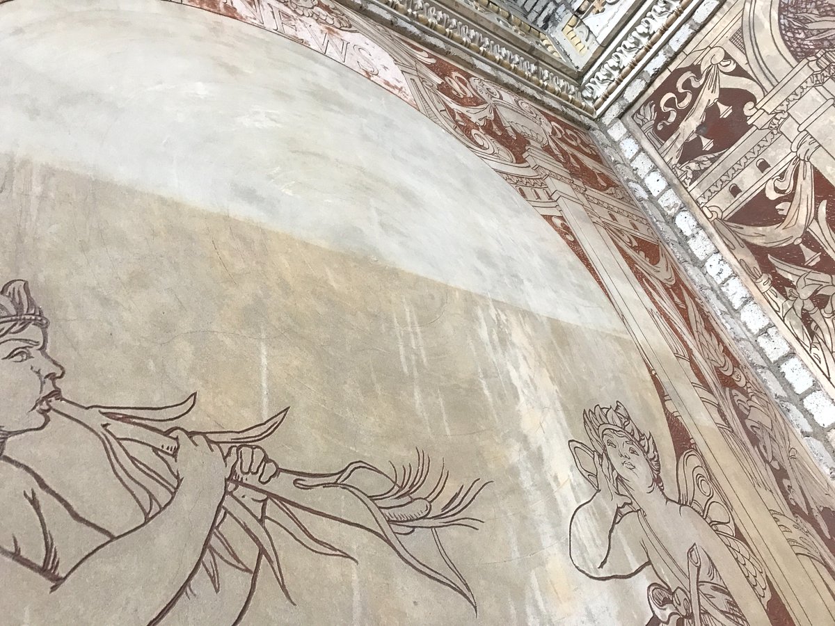 JohnCanningCo's tweet image. Pictured is the #BeforeAndAfter of our #ConservationCleaning project at the UConn Hartford Times Building. The bottom section shows the existing condition of the sgraffito mural, and the top shows the bright, clean section that our #Conservators transformed.
#Transformation