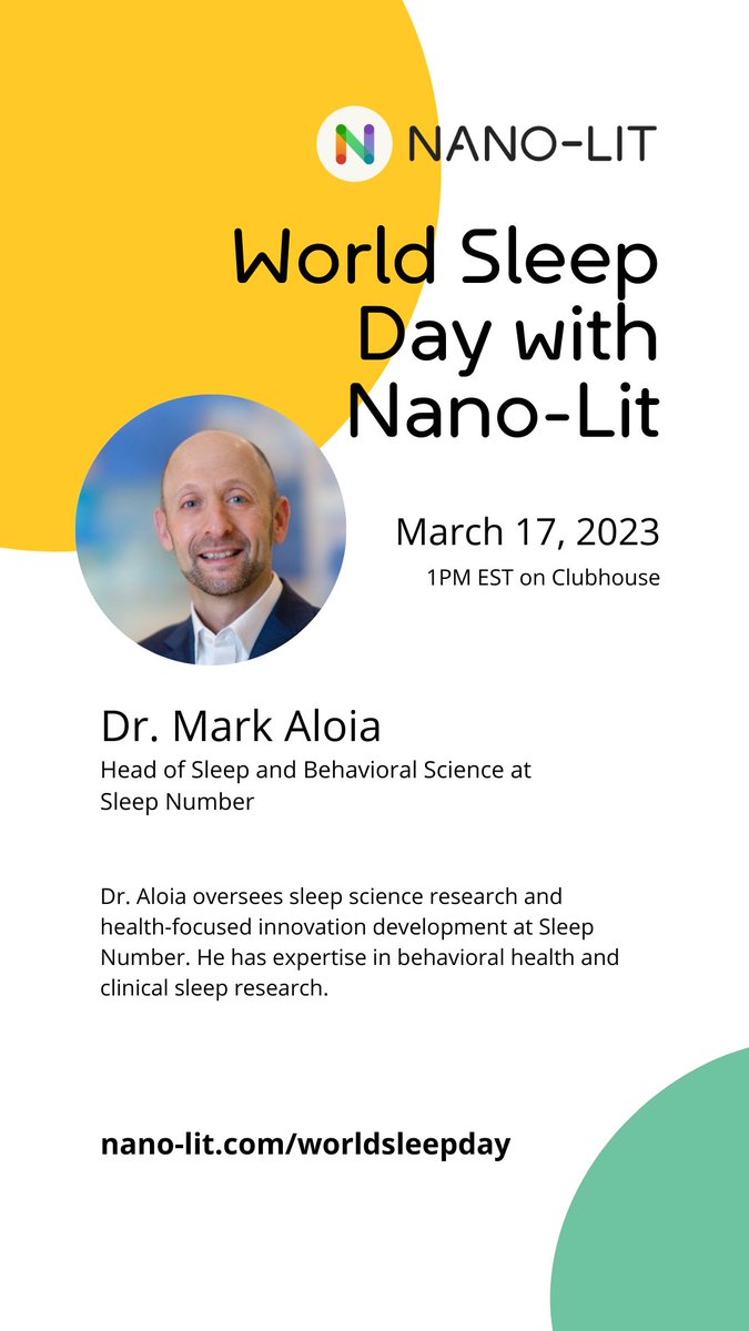Nano_Lit's tweet image. We&apos;re thrilled to have Mark Aloia of @sleepnumber on our expert panel for World Sleep Day! He&apos;s bringing the latest sleep technology and data on optimizing your sleep . #SleepTechnology #SleepResearch #WorldSleepDay&quot;