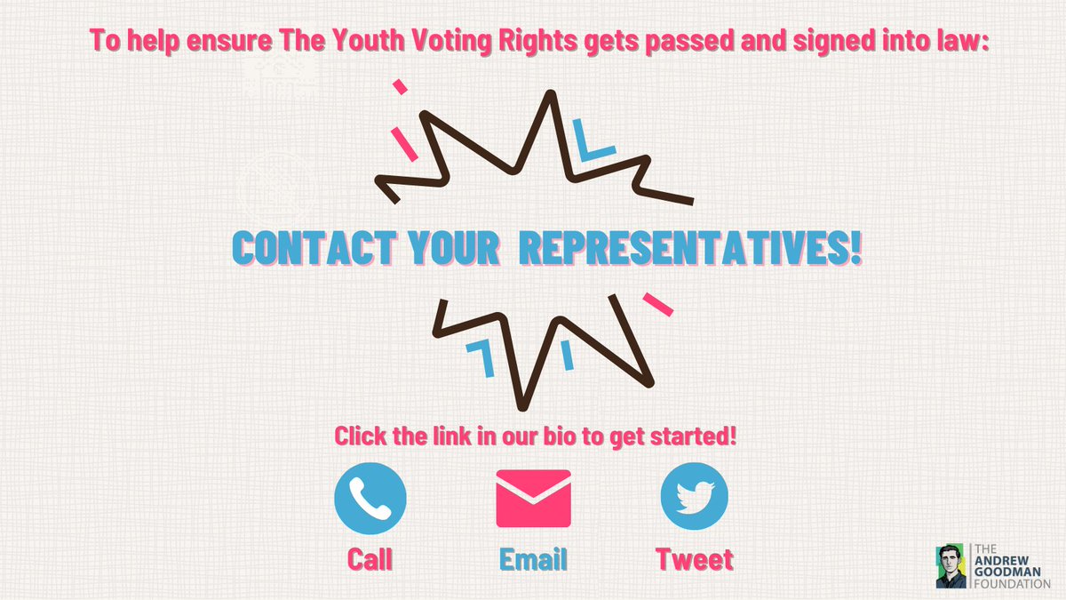 AndrewGoodmanF's tweet photo. Swipe to learn about The Youth Voting Rights Act introduced by @SenWarren and its potential to make voting more accessible for students nationwide. Click the link to read more &amp; take action: https://t.co/eBFiULx0Jr

#AndrewGoodman #VoteEverywhere #TheYouthVotingRightsAct #YVRA https://t.co/beAnIGSp1h