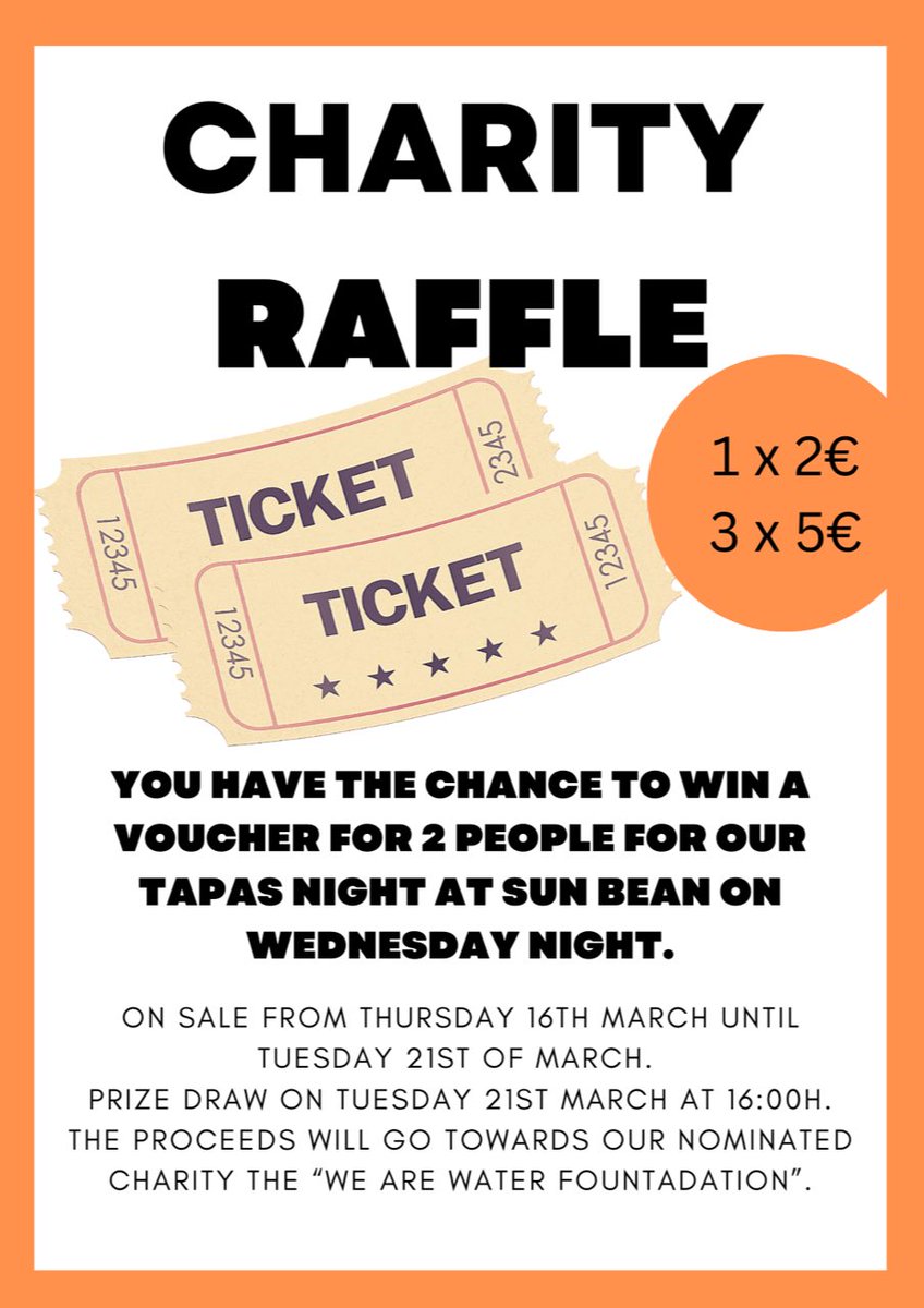 Sun Bean Bar & Restaurant (@sunbean_adeje) on Twitter photo Make sure you buy your raffle tickets to support our nominated Charity #WeAreWater This week the prize is Tapas for 2 people!!! <a href="/SunBean_Adeje/">Sun Bean Bar & Restaurant</a> #RoyalSunsetBeachClub <a href="/EmmaJayneWoodie/">Emma Wood</a> <a href="/Minerva_VT/">Minerva VelĂĄzquez</a> <a href="/ClaudiaGMorell/">Claudia GarcĂa</a> <a href="/RuthMcgowan_/">Ruth Mcgowan</a> Make sure you buy your raffle tickets to support our nominated Charity #WeAreWater This week the prize is Tapas for 2 people!!! <a href="/SunBean_Adeje/">Sun Bean Bar & Restaurant</a> #RoyalSunsetBeachClub <a href="/EmmaJayneWoodie/">Emma Wood</a> <a href="/Minerva_VT/">Minerva VelĂĄzquez</a> <a href="/ClaudiaGMorell/">Claudia GarcĂa</a> <a href="/RuthMcgowan_/">Ruth Mcgowan</a>