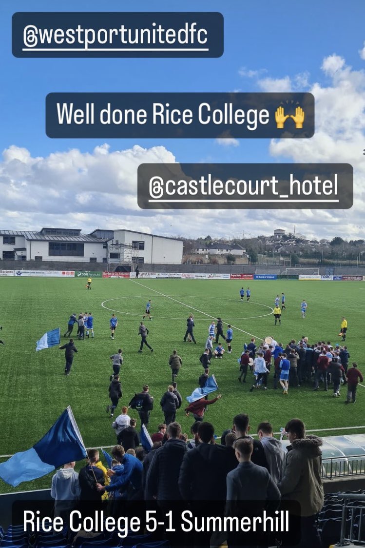 Rice College, Westport ...an Edmund Rice School (@ricecollege) on Twitter photo Happy Thursday 👋
What a result from our U17 Soccer Connacht Final against Summerhill!
Rice College 5-1 Summerhill 👏
Well done everyone; a great result 🥳
<a href="/ricecollege/">Rice College, Westport ...an Edmund Rice School</a>
<a href="/WestportUtdAFC/">Westport United FC</a>
@castlecourt_hotel Happy Thursday 👋
What a result from our U17 Soccer Connacht Final against Summerhill!
Rice College 5-1 Summerhill 👏
Well done everyone; a great result 🥳
<a href="/ricecollege/">Rice College, Westport ...an Edmund Rice School</a>
<a href="/WestportUtdAFC/">Westport United FC</a>
@castlecourt_hotel