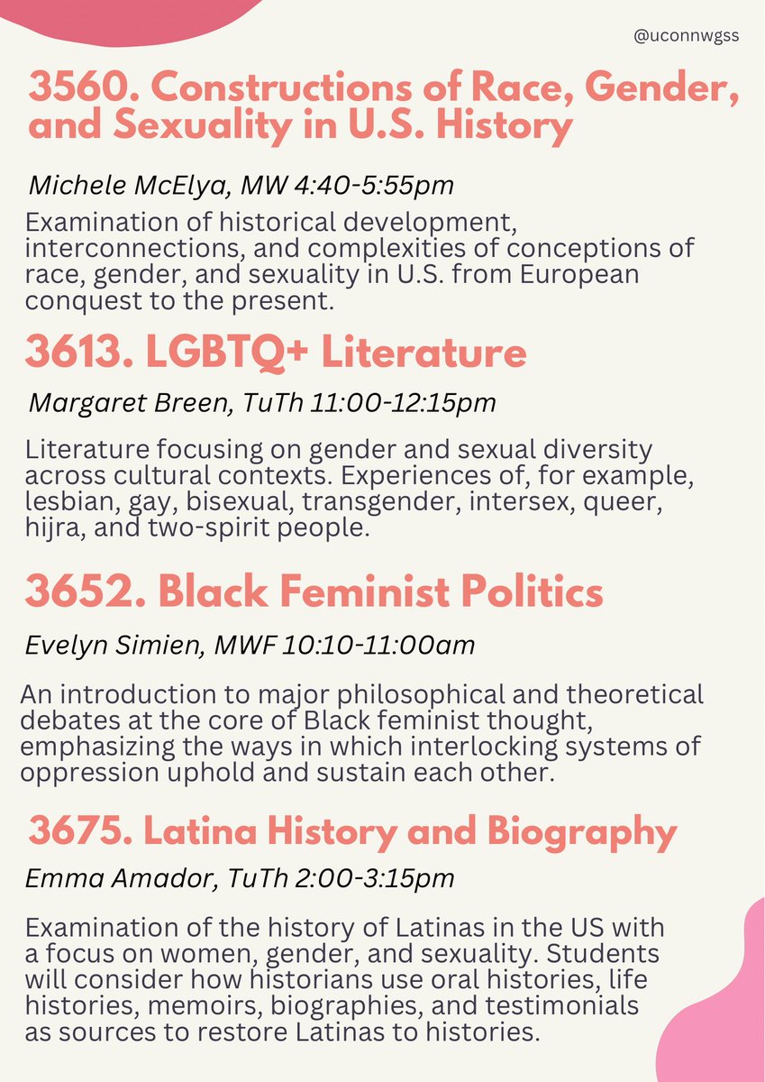Even more Fall 2023 courses offered from the Women’s, Gender, and Sexuality Studies Department. (2/2)
