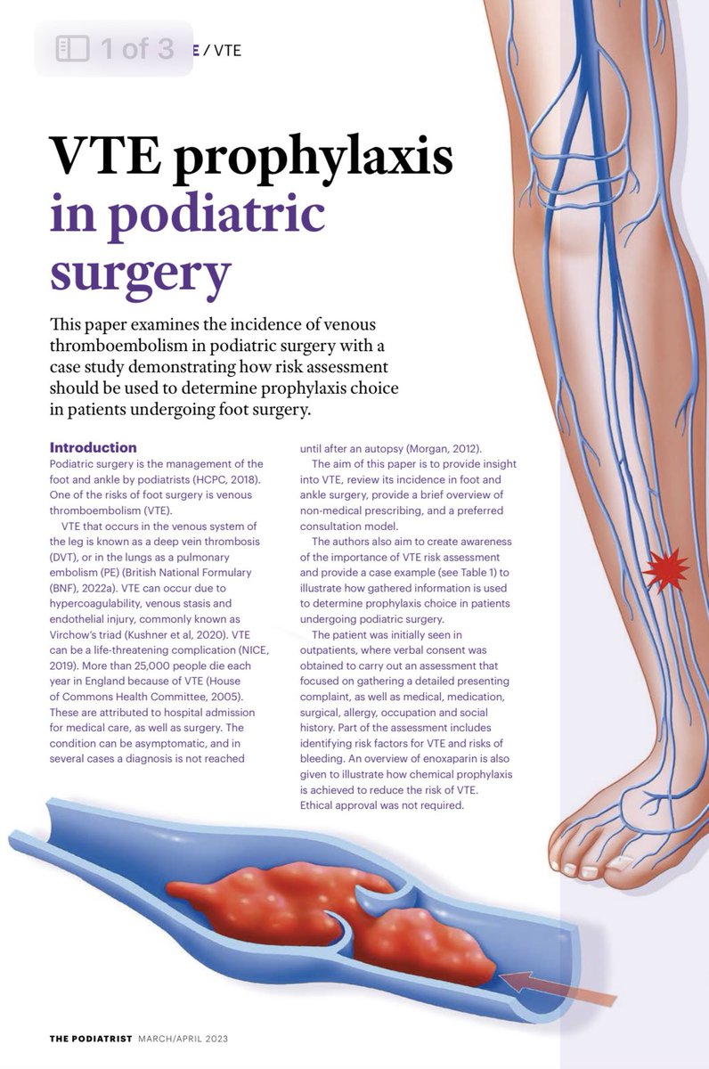 kannfootsurgery's tweet image. Proud to have another article in the @RoyColPod publication @ThePodiatristUK . Congratulations to lead and co-author Selina Begun FRCPodS

#thepodiatrist #vte #footandankle #footsurgery #royalcollegeofpodiatry #providecic #enoxaparin #independentprescriber