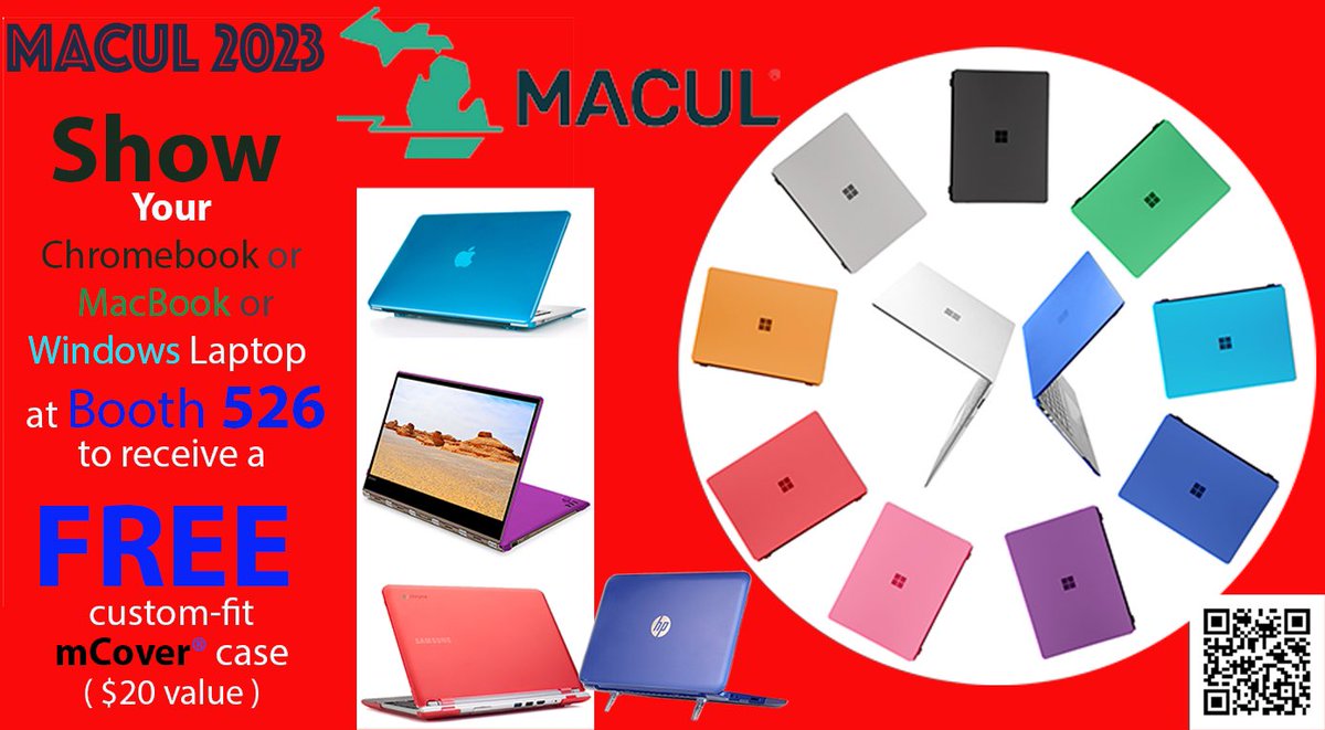 Show Your Chromebook or MacBook or Windows Laptop at MACUL 2023, Booth 526 to receive a FREE custom-fit mCover® case ( $20 value ). FREE samples to all K12 teachers in USA! 30,000 samples given to K12 teachers around the world! <a href="/MACUL/">MACUL</a> #MACUL23
