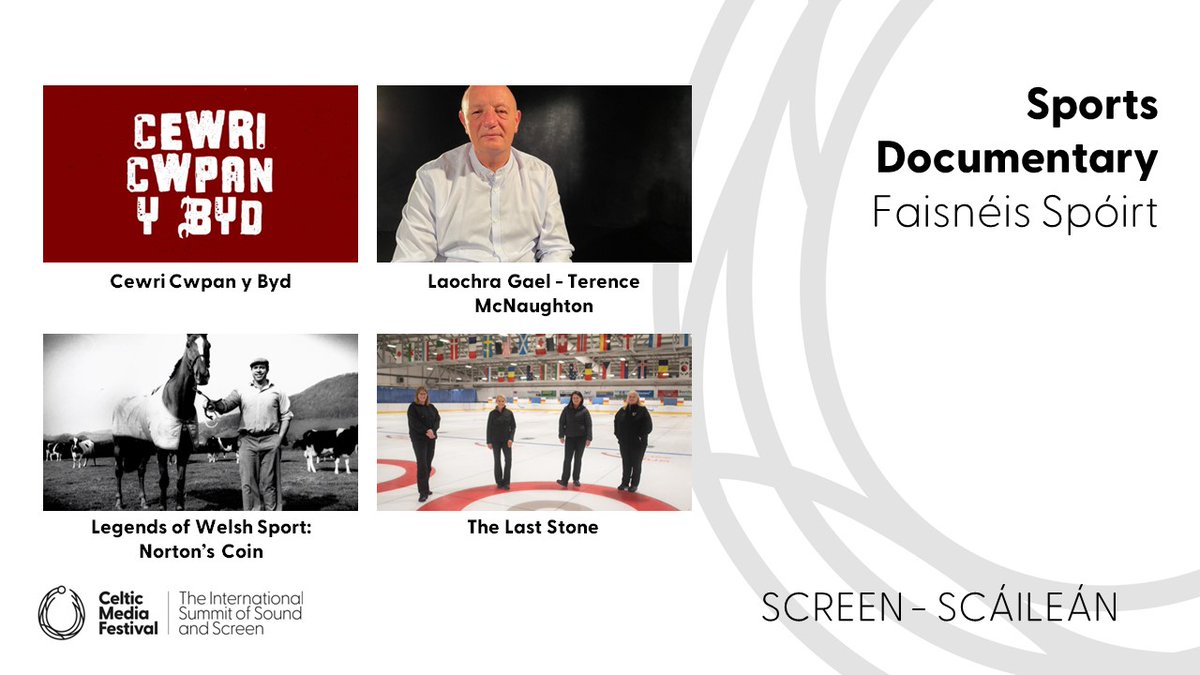 Celtic Media Festival (@celticmediafest) on Twitter photo The nominees for best #SportsDocumentary are:
Cewri Cwpan y Byd <a href="/wemakedocs/">DOCSHED</a> <a href="/S4C/">S4C 🏴</a> <a href="/ywasgS4Cpress/">S4C Y Wasg/Press</a>
Laochra Gael - Terence McNaughton <a href="/nemetontv/">NemetonTV</a> <a href="/TG4TV/">TG4</a>
Legends of Welsh Sport: Norton’s Coin <a href="/BBCWales/">BBC Wales 🏴</a> <a href="/BBCWalesPress/">BBCCymruWales Press</a>
The Last Stone @TernTelevision@BBCScotland <a href="/BBCScotComms/">BBC Scotland Comms</a> The nominees for best #SportsDocumentary are:
Cewri Cwpan y Byd <a href="/wemakedocs/">DOCSHED</a> <a href="/S4C/">S4C 🏴</a> <a href="/ywasgS4Cpress/">S4C Y Wasg/Press</a>
Laochra Gael - Terence McNaughton <a href="/nemetontv/">NemetonTV</a> <a href="/TG4TV/">TG4</a>
Legends of Welsh Sport: Norton’s Coin <a href="/BBCWales/">BBC Wales 🏴</a> <a href="/BBCWalesPress/">BBCCymruWales Press</a>
The Last Stone @TernTelevision@BBCScotland <a href="/BBCScotComms/">BBC Scotland Comms</a>