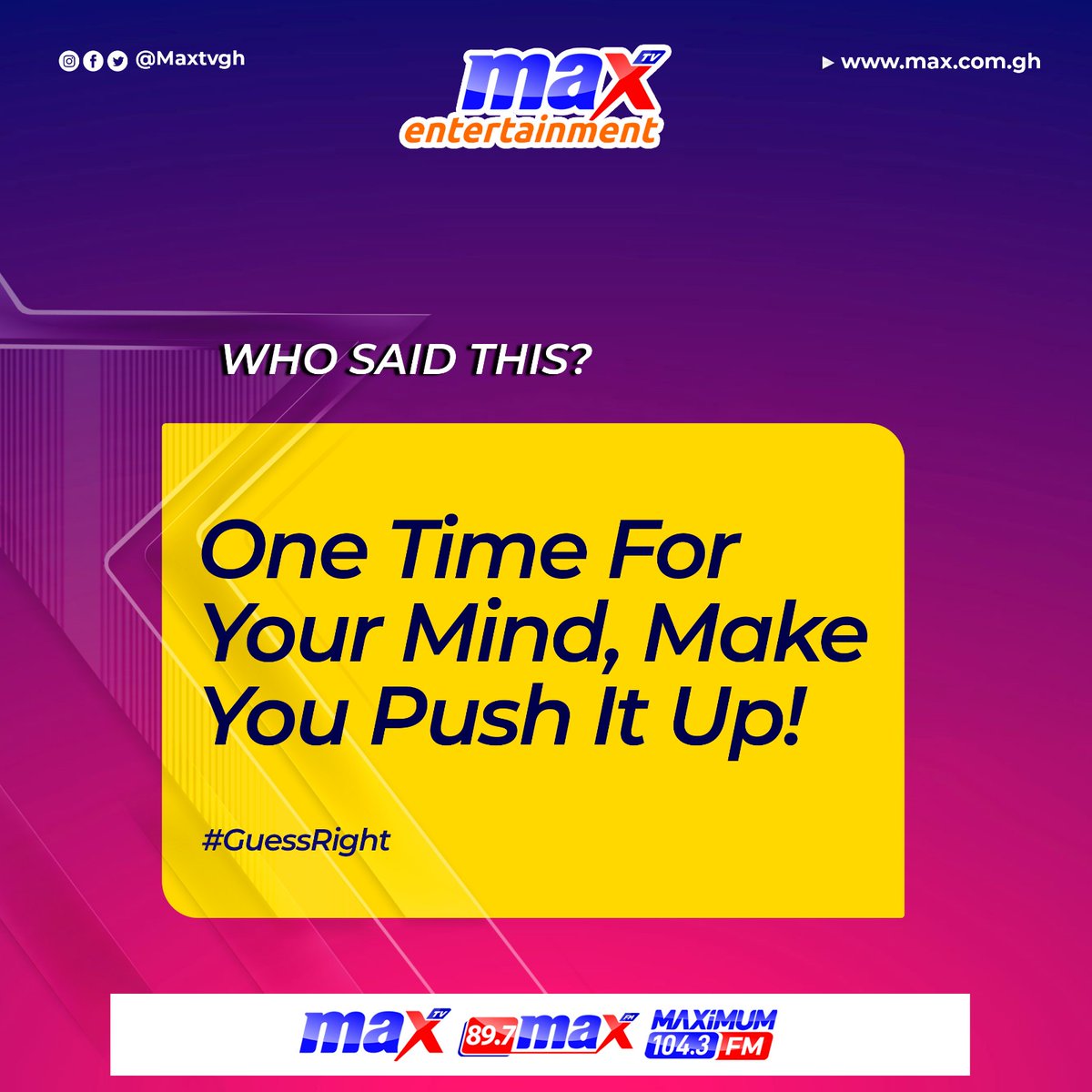 maxtvgh's tweet photo. #MaxEntertainment | Which Ghanaian musician said this from which song?
PS: Correct answer at the quickest time wins airtime.😃
#MaxTV #MaxFM #MaxOnline #GuessRight https://t.co/YMDnGArYpH