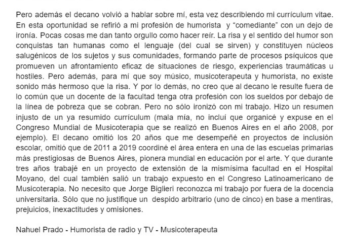 PradoNahuel's tweet photo. Respuesta al decano de @UBAPsicologia, Jorge Biglieri que ayer se refirió a los despidos en musicoterapia y me dedicó unas palabras en la sesión del consejo superior. https://t.co/8aCl6mU8WV