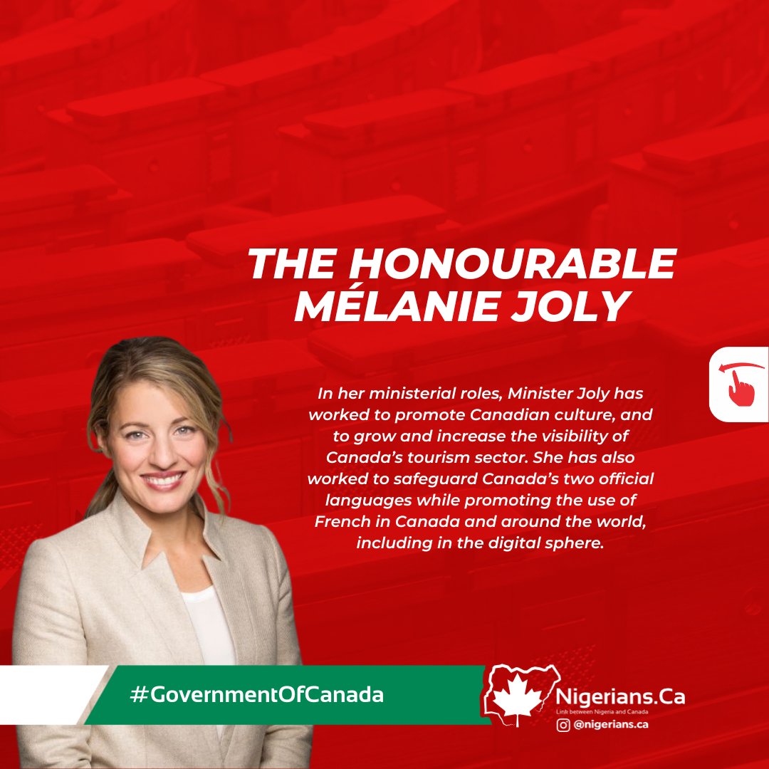 Let's meet Canada’s Minister of Foreign Affairs; The Honourable Mélanie Joly @melaniejoly  as the #GovernmentofCanada series continues today.
.
1/2
.
#nigeriansca #governmentofcanada #ministerofforeignaffairs #parliamentmembers #foreignaffairs #canadianculture #melaniejoly