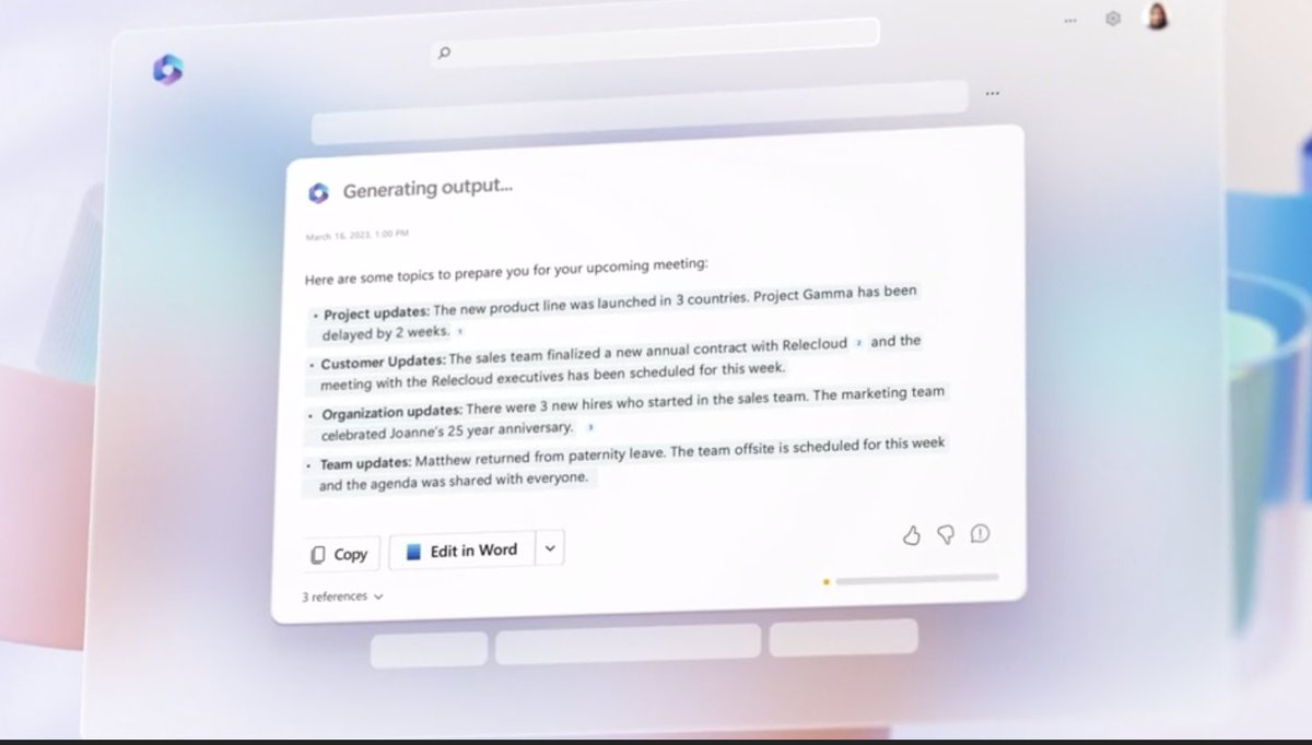 Numerama's tweet photo. Ok, Microsoft Copilot est complètement dingue. On peut l'appeler dans n'importe quel logiciel pour lui demander d'écrire un document, de préparer un rendez-vous, de rechercher des informations dans un fichier Excel ou de créer un Powerpoint 😱 https://t.co/FxlFCcTwdq