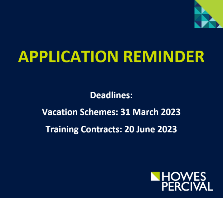 HPTrainees's tweet photo. The application deadline for our Vacation Schemes will close on 31 March 2023. The deadline for our Training Contracts will close on 20 June 2023 (but may be closed early). 

You can apply using this link: https://t.co/SEoNw3LXYf.

#HPTrainees #HowesPercival https://t.co/ZmFtfADltG