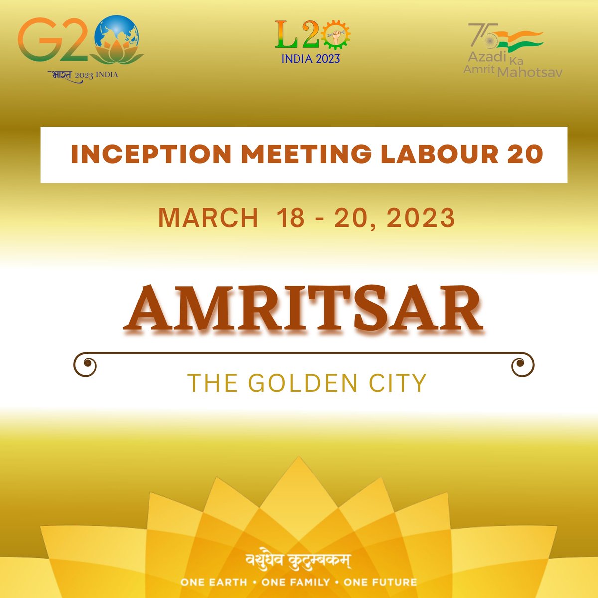 L20india's tweet photo. And the #InceptionMeet of #L20 is here! Only two days to go before Trade Union leaders and #Labour experts from around the world meet and discuss the issues that affect the #WorldofWork.
#L20India #G20India #DecentWork https://t.co/G8nV2wSBlo