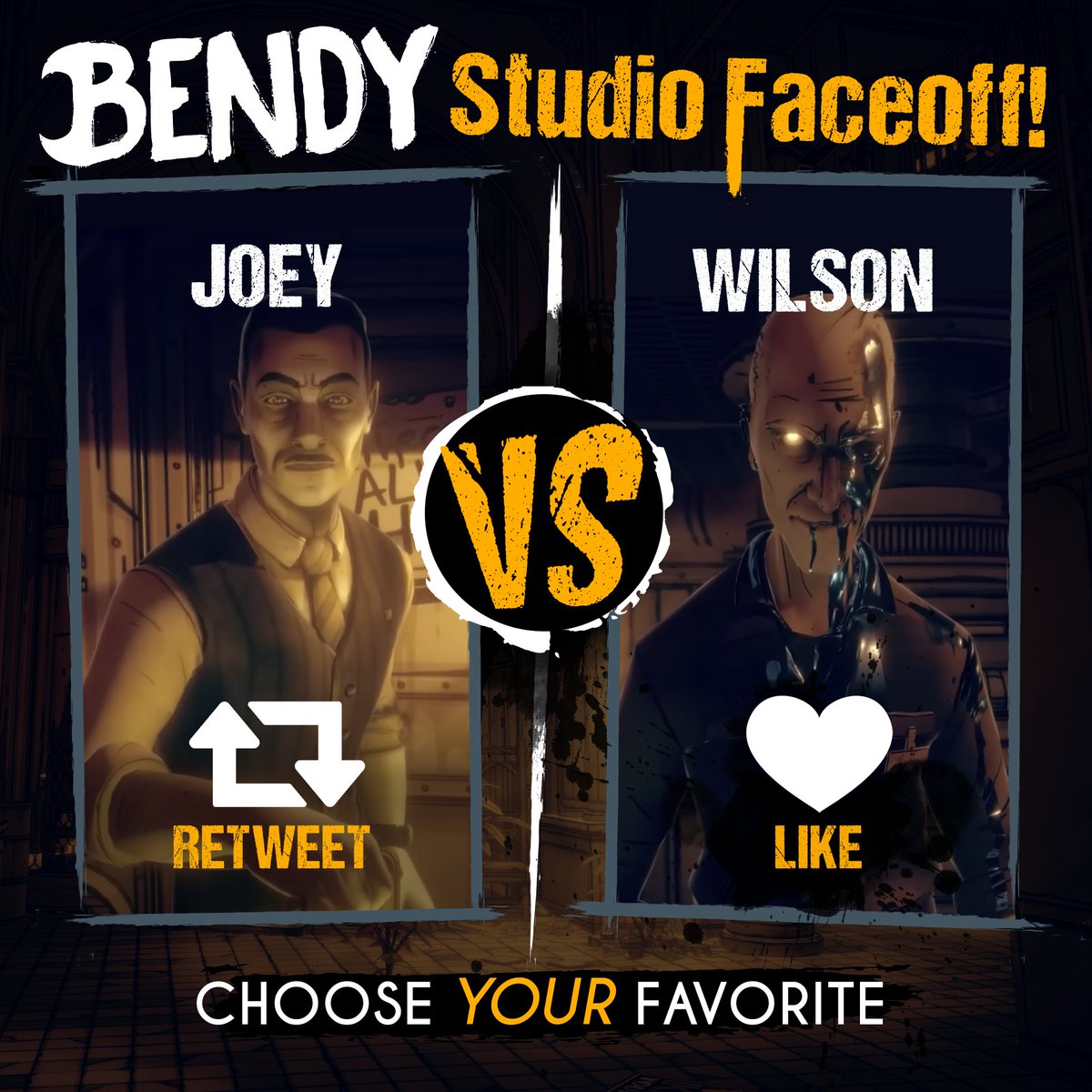 Bendy's tweet image. Studio Faceoff!
You must choose. ⬅️❓➡️

#BATDR #BENDY