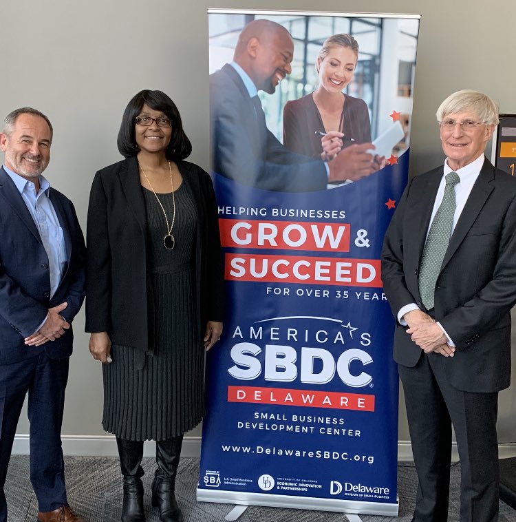 SBA_Delaware's tweet photo. 🎬Director’s meeting? Nope…. But pictured are @scoredelaware, @SBA_Delaware and @dsbdc State wide directors here at #SBDCDay at @UDelaware in Newark,DE. Great sharing of ideas, success stories and planning as these leaders continue to help, encourage and advise biz owners! https://t.co/zN6XiLoaZD