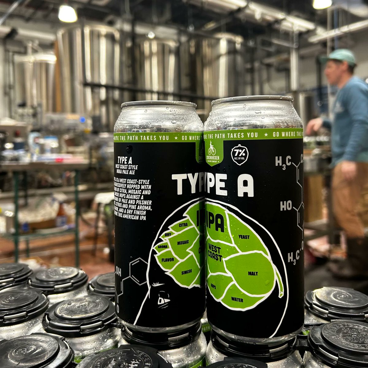 Type A is a west coast-style IPA aggressively hopped with a blend of Citra, Mosaic, and Simcoe hops against a backbone of pale and pilsner malts. Intense hop aroma, flavor, and a dry finish define this American IPA.