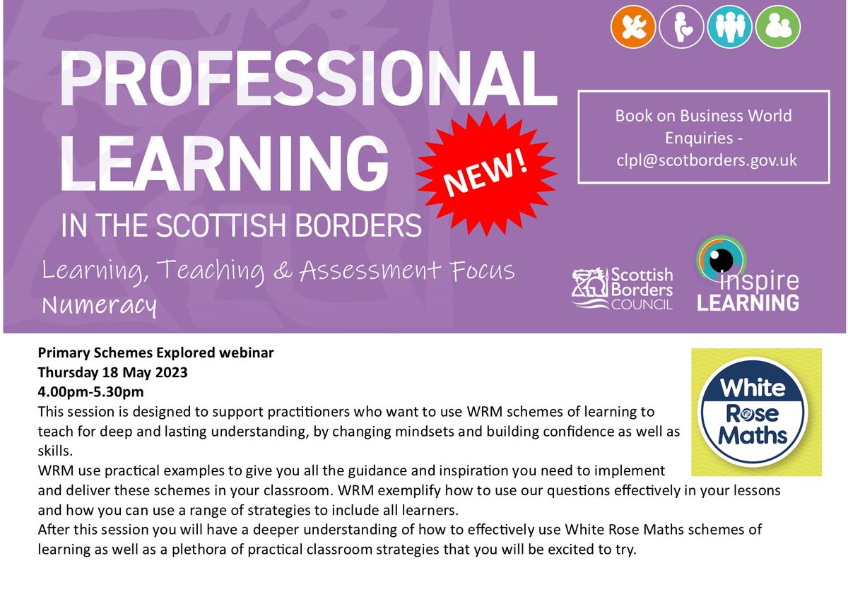 SBCProfLearning's tweet photo. *NEW* PL opportunity with White Rose Maths - Primary Schemes Explored webinar - now open for booking! https://t.co/ajMuezNlw2