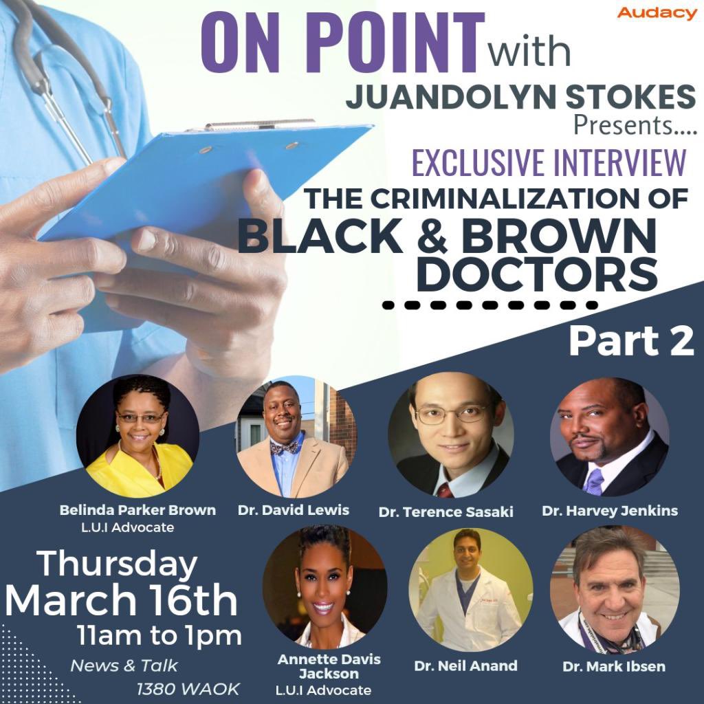 Juandolyn Stokes (@juandolynstokes) on Twitter photo The Criminalization of Black & Brown Doctors is my topic today on <a href="/WAOK/">News & Talk WAOK</a> #onpointwithJuandolynStokes #news #talk The Criminalization of Black & Brown Doctors is my topic today on <a href="/WAOK/">News & Talk WAOK</a> #onpointwithJuandolynStokes #news #talk