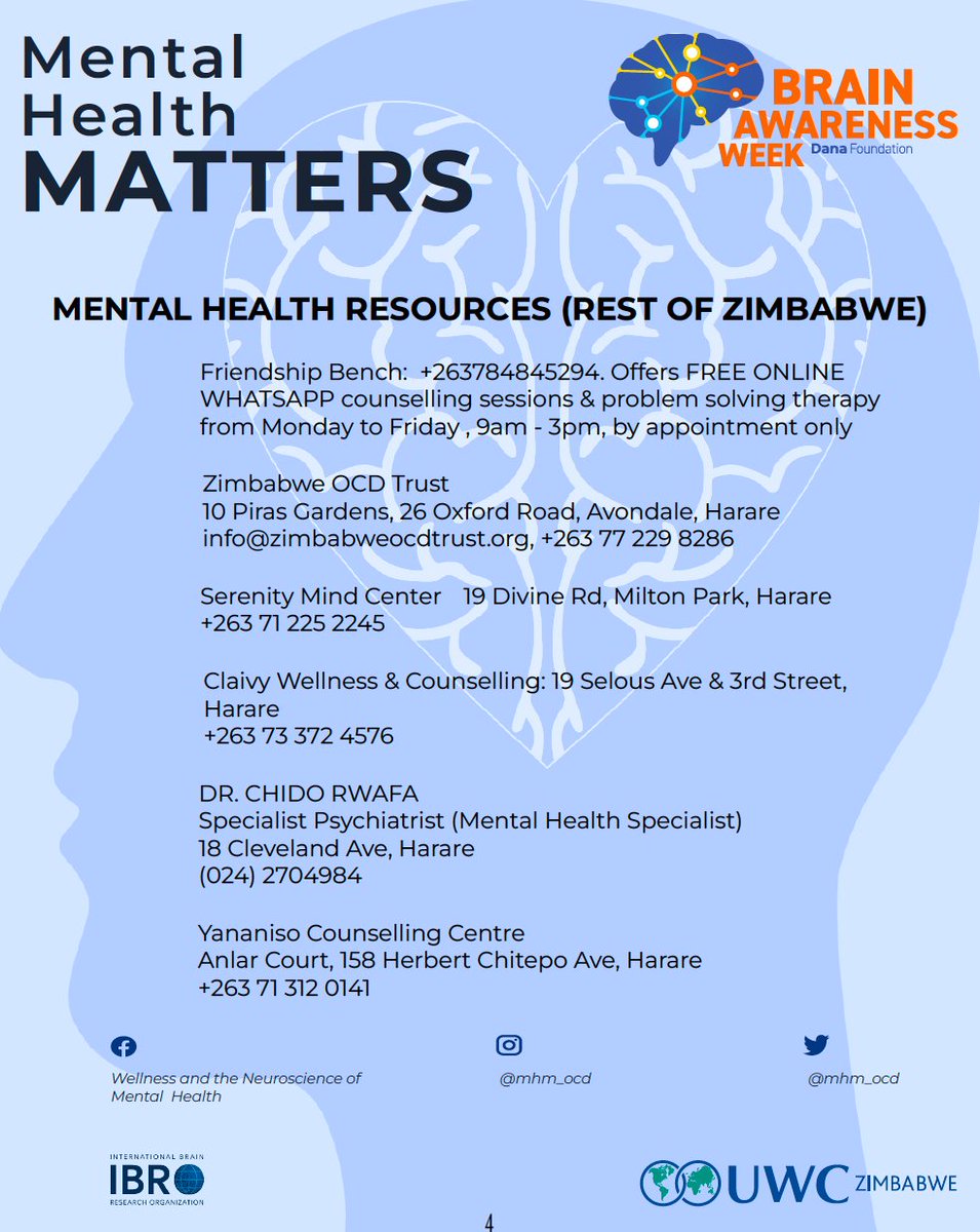 mhm_ocd's tweet photo. *There is no health without mental health *There are various available mental health resources across Zimbabwe. Please see a list of available mental health resources in other parts of Zimbabwe. List combines both free, online, in person, hybrid and paid mental health services. https://t.co/n1viyFxnAk