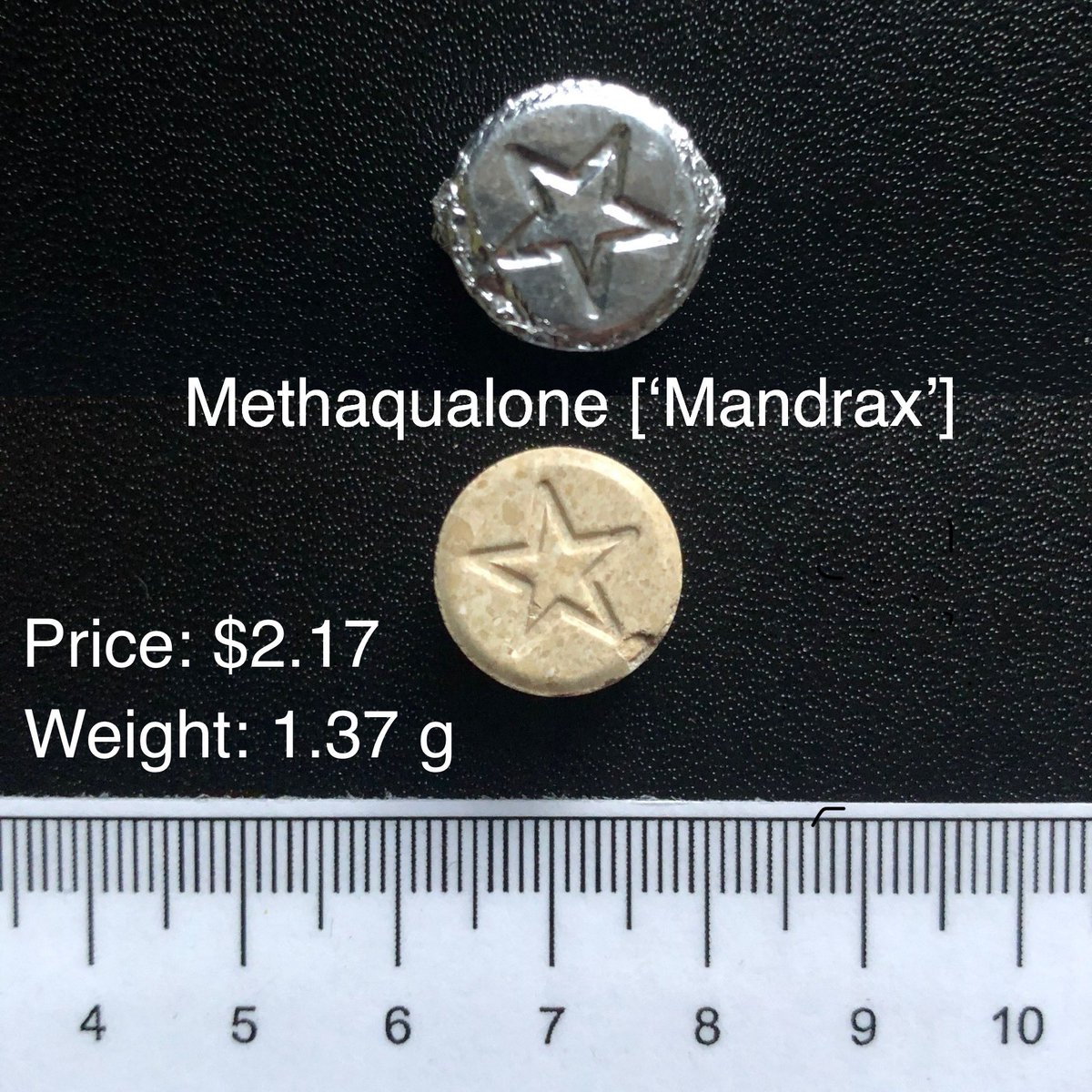 “Mandrax” is both the brand name of a product containing a combination of methaqualone and diphenhydramine, and the local name for methaqualone in South Africa. 

With no reliable available data, the chemical composition of pills being sold as “Mandrax” is largely unknown.