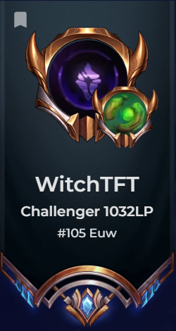 TFT - Set 8

- My first set of playing TFT
- Made it to GSC#2
- Took 1k LP Challenger

Overall happy with my progress and excited to see what i can do in 8.5
