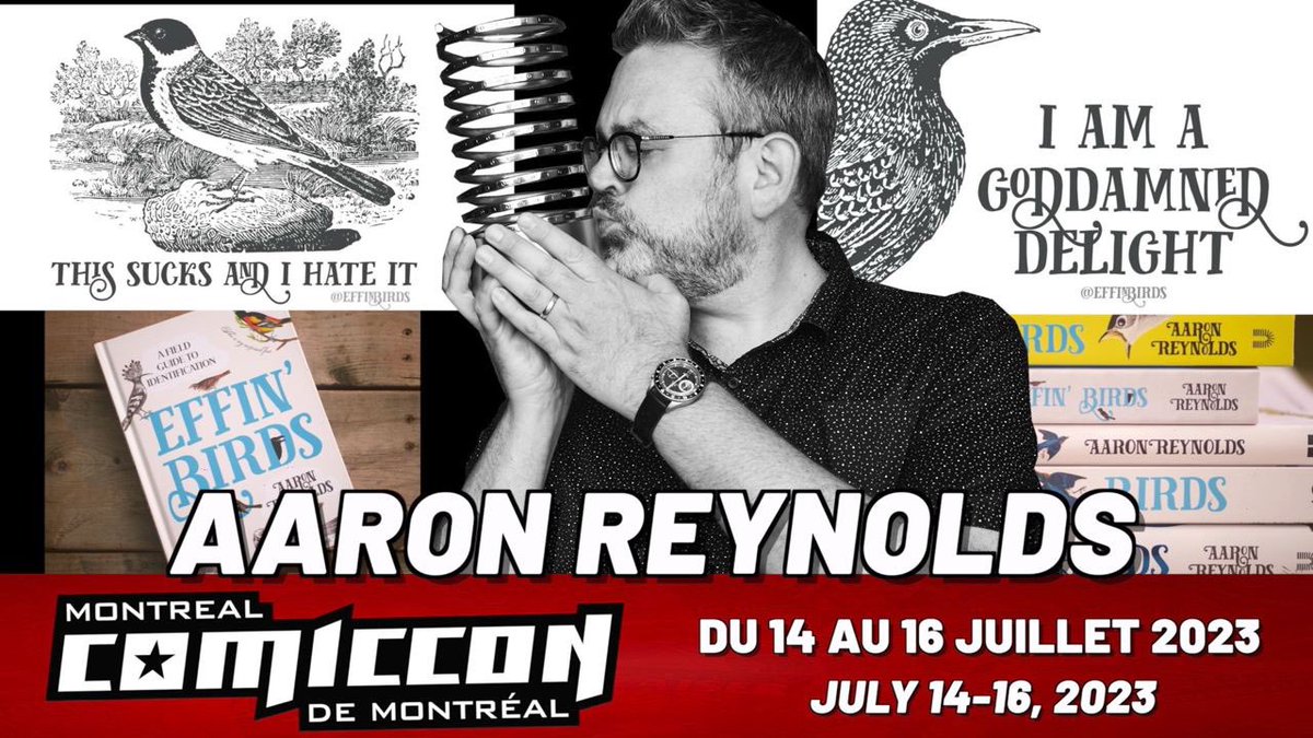 Mtlcomiccon's tweet photo. Nouvel invité/New Guest #comicbooks! Aaron Reynolds of @EffinBirds! #comics #comicbookartist #creator #montrealcomiccon #montrealcomiccon2023 #montreal #palaisdescongrès #comiccon #EffinBirds #FartQuest #BootlegSafari #Ihatepeople #Nope #YouAreNotHelping #IamaGoddamDelight https://t.co/sWnVNN1Oia