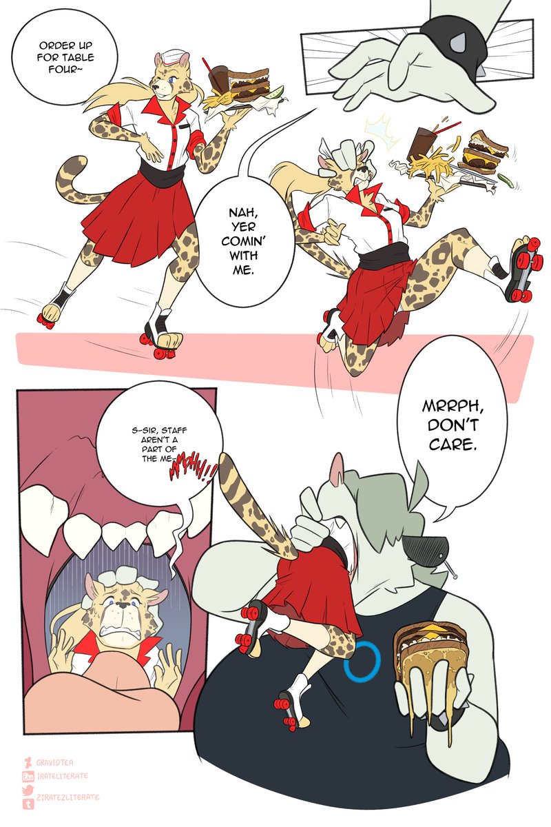 2Irate2Literate's tweet photo. A random idea that ballooned into a 3 page comic, inspired by my fascination with diners and roller skate waitresses.

Reg the possum boy seems to love both of them~ https://t.co/ETml1gBx0Y