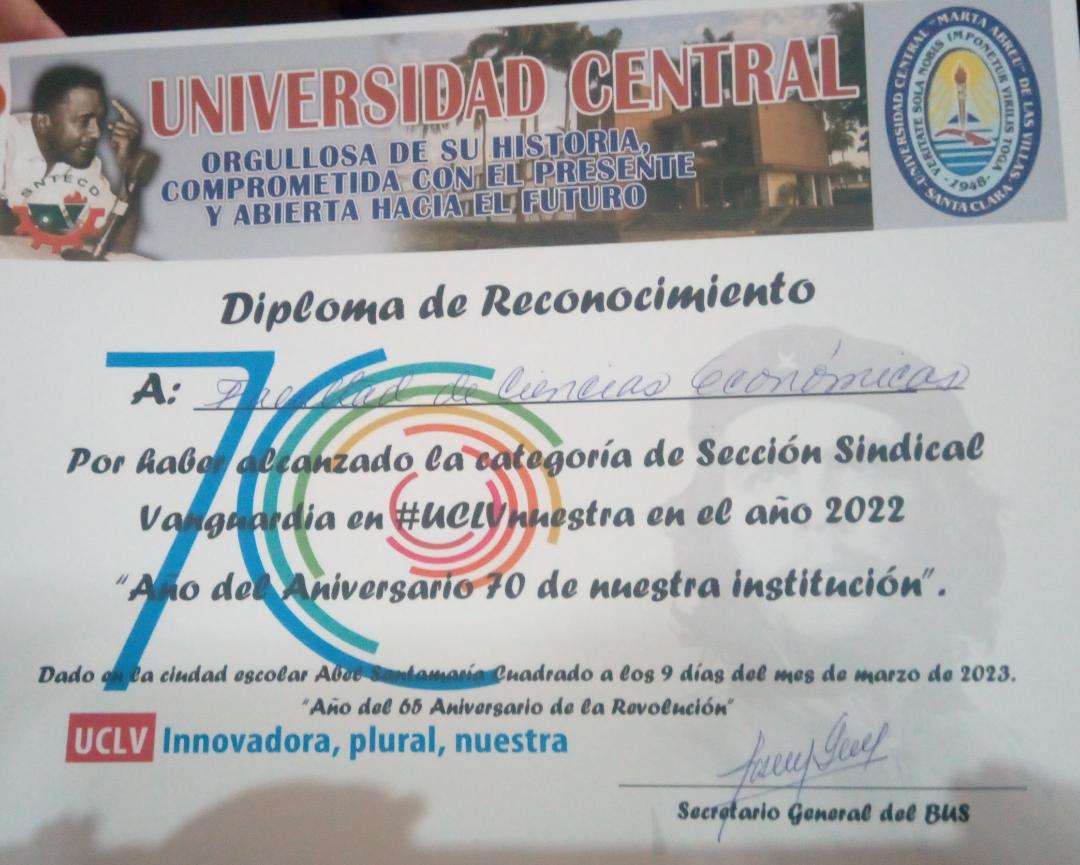 C_Economicas's tweet photo. Muchas felicidades a la sección sindical de nuestra Facultad de Ciencias Económicas que resultó Vanguardia en la emulación del curso 2022!!
#MejorEsPosible 
@UCLVCU https://t.co/tE5SEERCIc