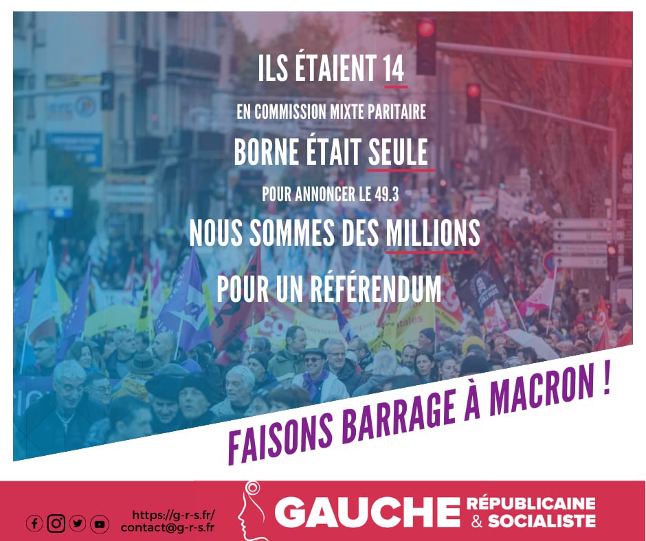 GRS_landes (@apreslandes) on Twitter photo Le #49al3 est une injure au Parlement et aux millions de Français qui protestent depuis des mois contre cette #ReformeDesRetraites injuste et cruelle.
Impératif social et démocratique, impératif républicain : le <a href="/gouvernementFR/">Gouvernement</a> doit être censuré.
Un #RIPreferendum , vite! Le #49al3 est une injure au Parlement et aux millions de Français qui protestent depuis des mois contre cette #ReformeDesRetraites injuste et cruelle.
Impératif social et démocratique, impératif républicain : le <a href="/gouvernementFR/">Gouvernement</a> doit être censuré.
Un #RIPreferendum , vite!