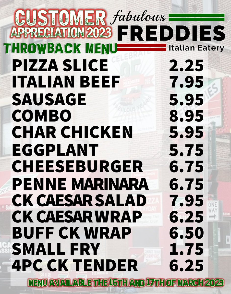 FreddiesOn31st's tweet photo. Available ALL DAY today and tomorrow! Pick Up, Dine In, and Delivery! #throwbackmenu #CA23 #Freddieson31st https://t.co/B63gbaZJpi
