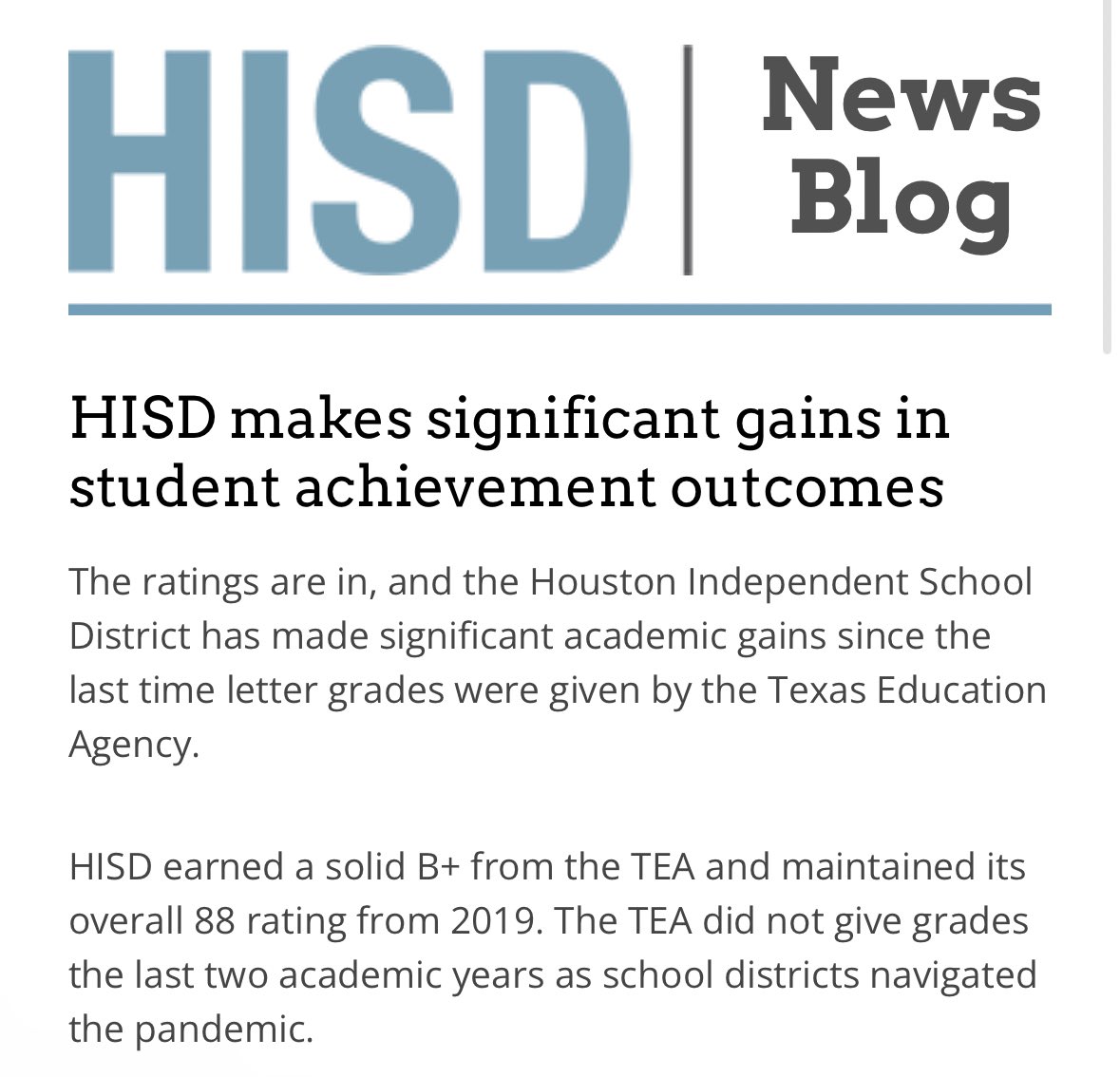 J Kenyatta Cavil on Twitter "RT yardtalkhbcu HISD received a B+ rating from TEA last year