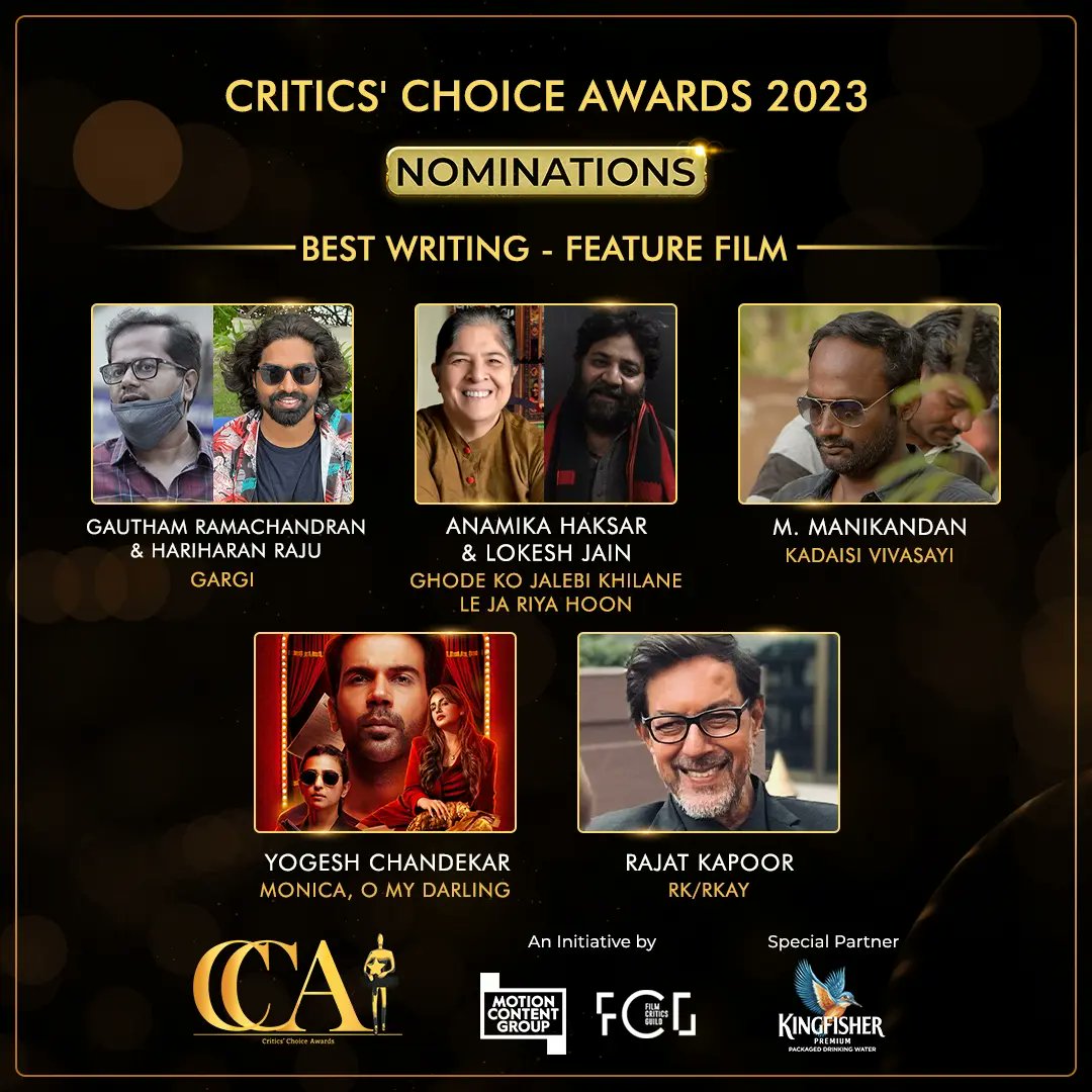 Film Critics Guild (@thefcgofficial) on Twitter photo The Critics' Choice Awards 2023 nominations for Feature Films are out. Here are your nominees for the Writing category.
#CriticsChoiceAwards
<a href="/theFCGofficial/">Film Critics Guild</a> <a href="/manikandan_khan/">k.manikandan</a> <a href="/prgautham83/">Gautham Ramachandran</a> The Critics' Choice Awards 2023 nominations for Feature Films are out. Here are your nominees for the Writing category.
#CriticsChoiceAwards
<a href="/theFCGofficial/">Film Critics Guild</a> <a href="/manikandan_khan/">k.manikandan</a> <a href="/prgautham83/">Gautham Ramachandran</a>