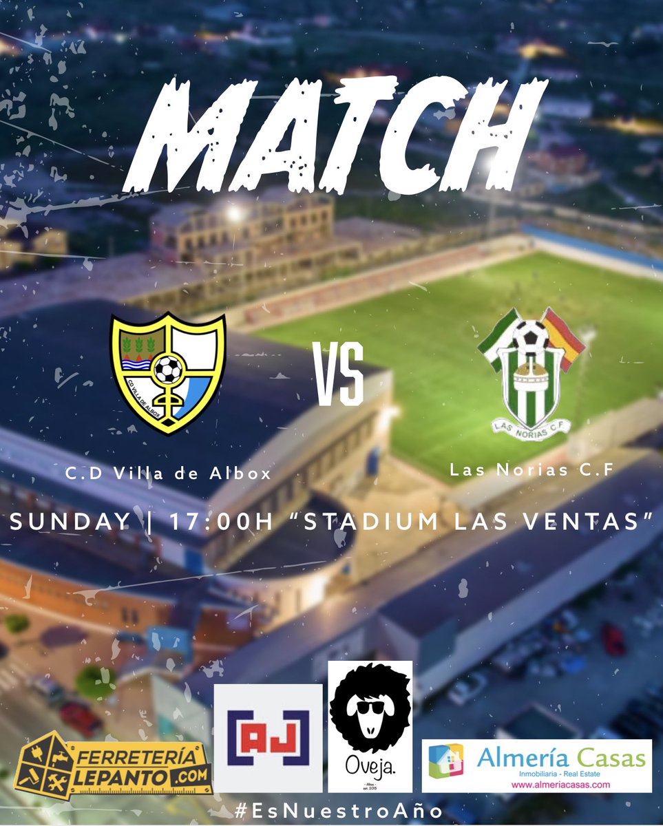 🔜⚽️ PRÓXIMO 𝐏𝐀𝐑𝐓𝐈𝐃𝐎

🏆 𝐓𝐄𝐌𝐏𝐎𝐑𝐀𝐃𝐀 𝟐𝟐/𝟐𝟑 ⚪️🔴🔵

 <a href="/AlboxCDV/">Club Deportivo Villa de Albox</a> 🆚 @LasNoriasCF 

🗓 Domingo 19 de Marzo
🕒 17:00h
🏟 Estadio “Las Ventas”
📺 FACEBOOK