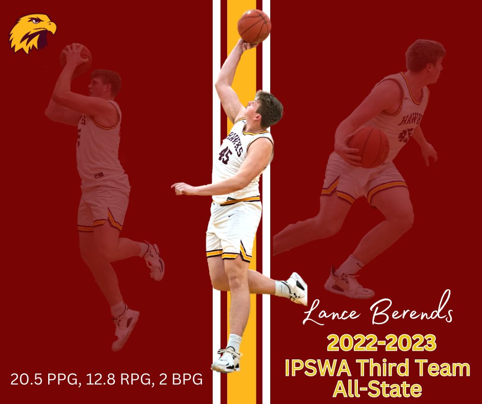 Congratulations to <a href="/BerendsLance/">Lance Berends</a> for being selected to the Iowa Print Sports Writers Association Third Team All-State and All-Substate Team for District 1!

Lance finished his career with 1,604 points, 1,001 rebounds, 177 blocks, and 143 assists.

A tremendous high school career!