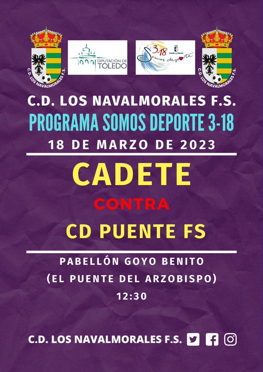 CDNavalmorales's tweet photo. ¡VAMOS COMO VISITANTES!
Fin de semana donde nuestras Escuelas Deportivas tendrán desplazamiento. Cadete y Alevín lo harán contra CD Puente FS, mientras que el Infantil juega ante @Saucedo_Sport
¡MUCHA SUERTE!
#cdln #cdlosnavalmoralesfs #corazonmorado💜 https://t.co/g5jlB9H9qx