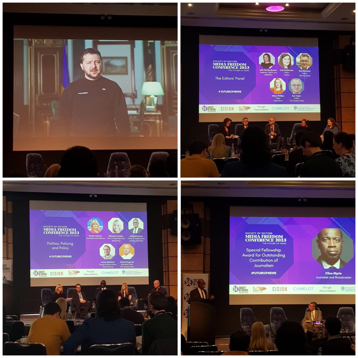 lizperkinsmedia's tweet photo. I was yesterday invited to the @EditorsUK #MediaFreedomConference at the @Leonardo_Hotels #RoyalCity in #London It was great to hear from the #Ukraine #President #VlodomyrZelensky and meet @CliveMyrieBBC who was honoured with the presentation of a special fellowship award for his https://t.co/nPHttI0mWc