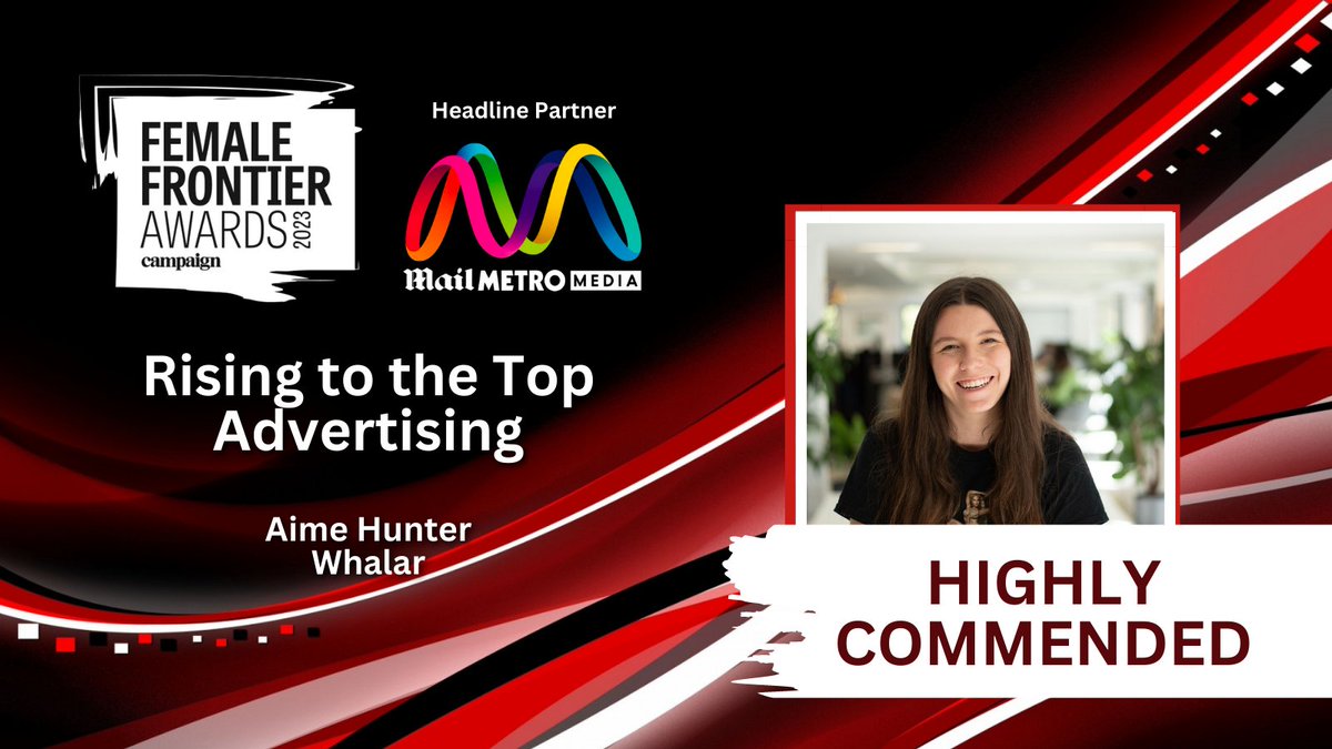 inspwomenuk's tweet photo. Congratulations to @AimeHunter / @whalar who was highly commended in  Raising To The Top - Advertising 2023 https://t.co/jna2bIWSuZ
