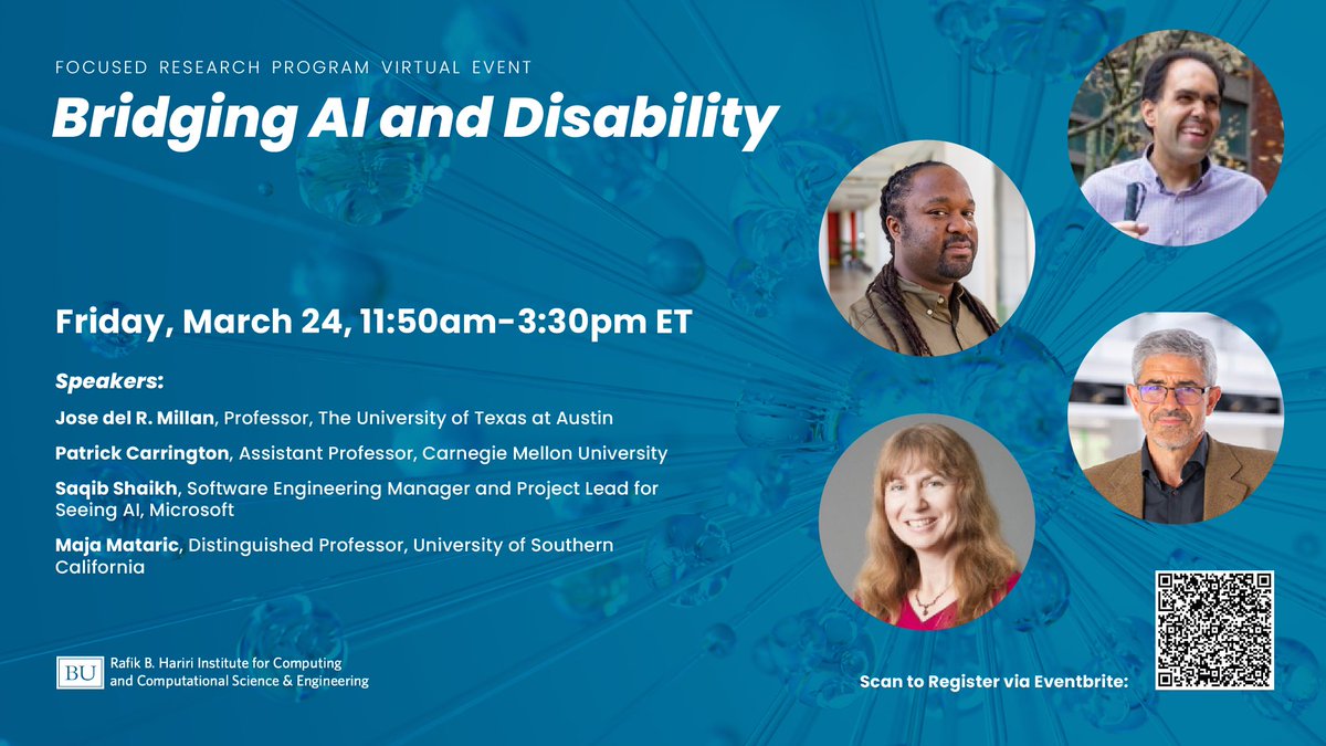 BU_Computing's tweet photo. Join us for a virtual workshop March 24 on Bridging AI and Disability, part of the Hariri Institute Focused Research Program "Teaching Machines Human-Like Intelligence.” BU Faculty Organizers: @KulisBrian &amp; @Eshedob @BostonUResearch  @BU_Tweets 

Register: https://t.co/gZtTMNFiw1 https://t.co/z75NWuKKAC