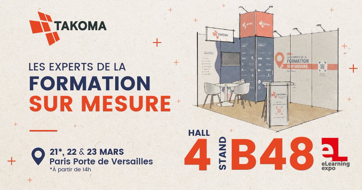 Dans 5 jours, le Salon @eLearn_Expo ouvre ses portes à Paris - Porte de Versailles. L'occasion de découvrir tout le savoir-faire de TAKOMA, ses compétences et ses innovations dans le domaine de la formation sur mesure.
#elearning #digitallearning #fomationsurmesure  #pedagogie