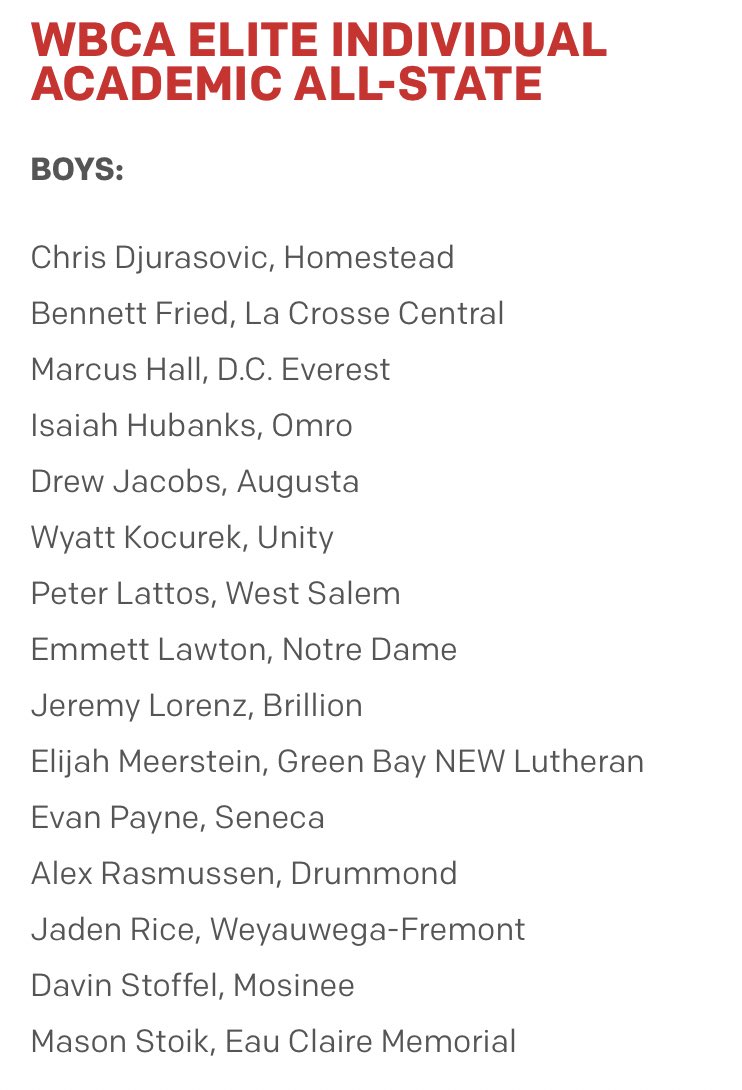 We would like to congratulate <a href="/MasonStoik/">Mason Stoik</a> for being named to the Elite Individual Academic All State team. You can read a write up of this prestigious award given by the WBCA included on the next tweet on this thread. #oldabepride